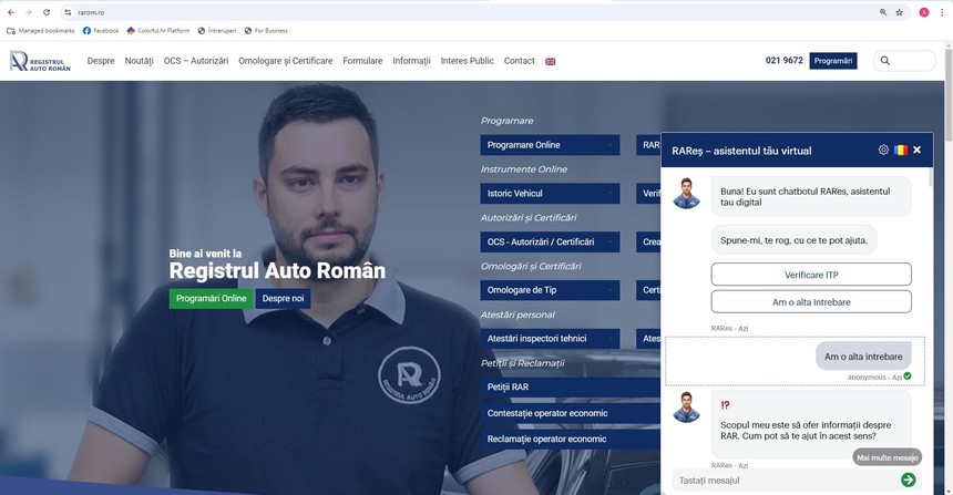 Registrul Auto Român anunţă că a lansat Chatbotul RAReș