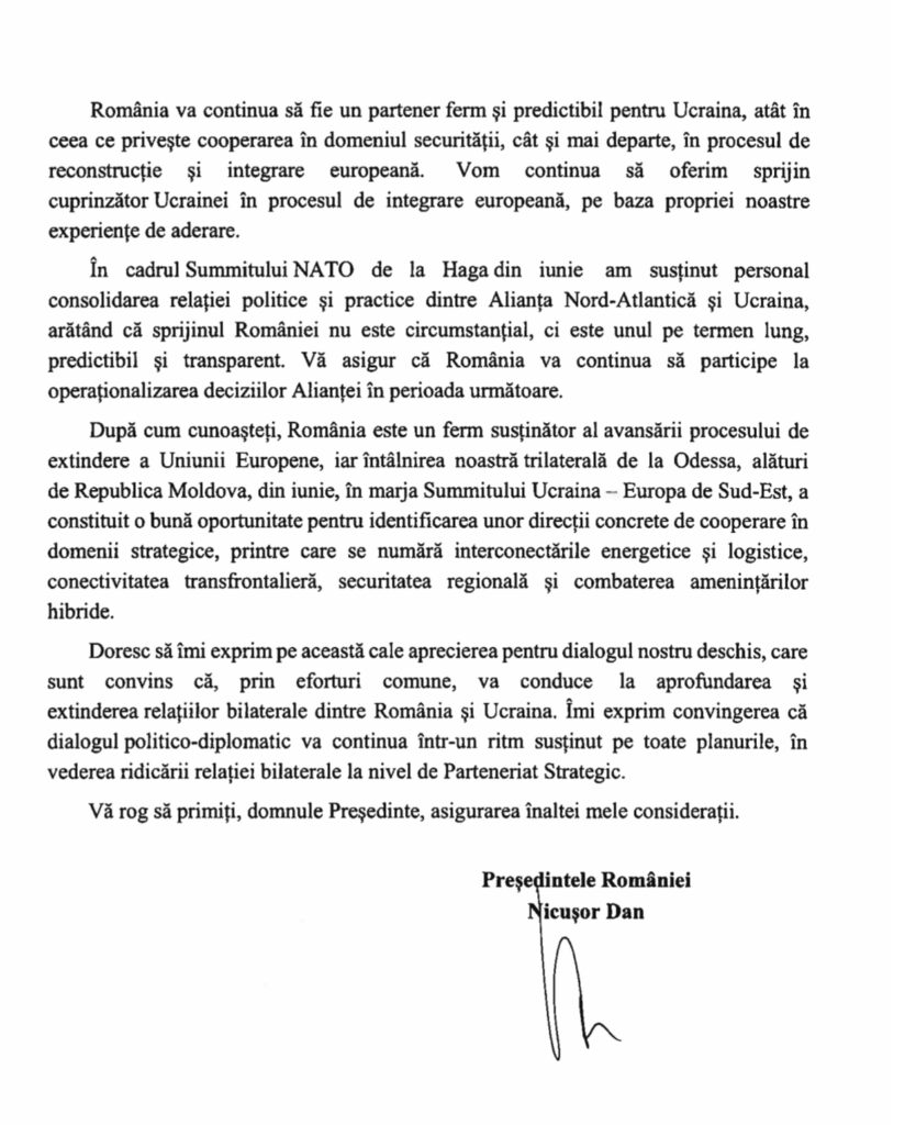 Volodimir Zelenski: Ucraina apreciază livrările României de echipament defensiv